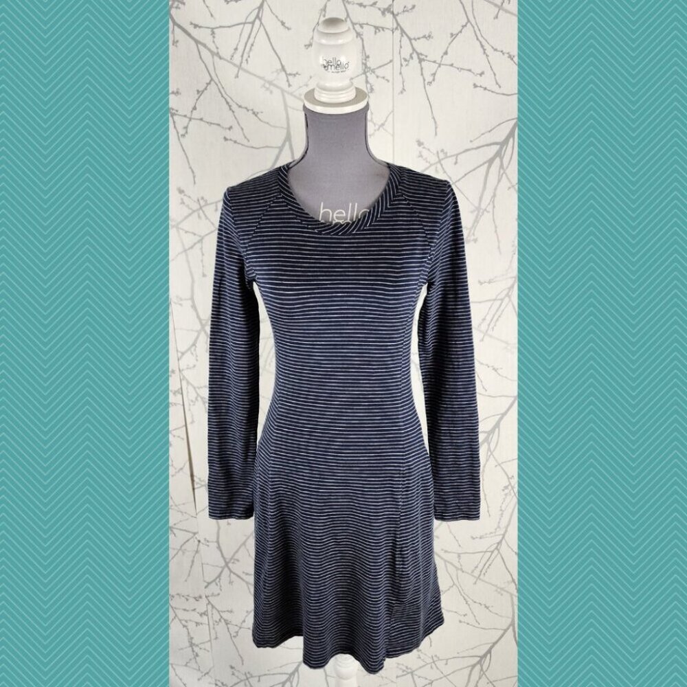 Toad & Co Blue Striped Tencel Organic Cotton Blend Long Sleeve Dress
